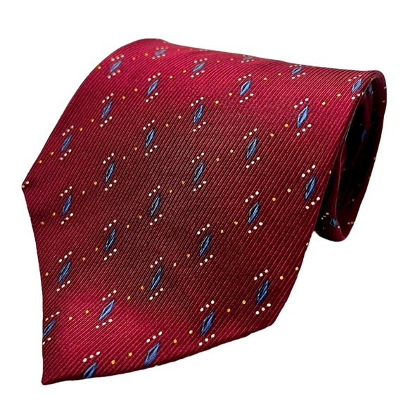 Nautica Mens Tie Silk Geometry Red Classic Designer 57” X 4” - Picture 2 of 6
